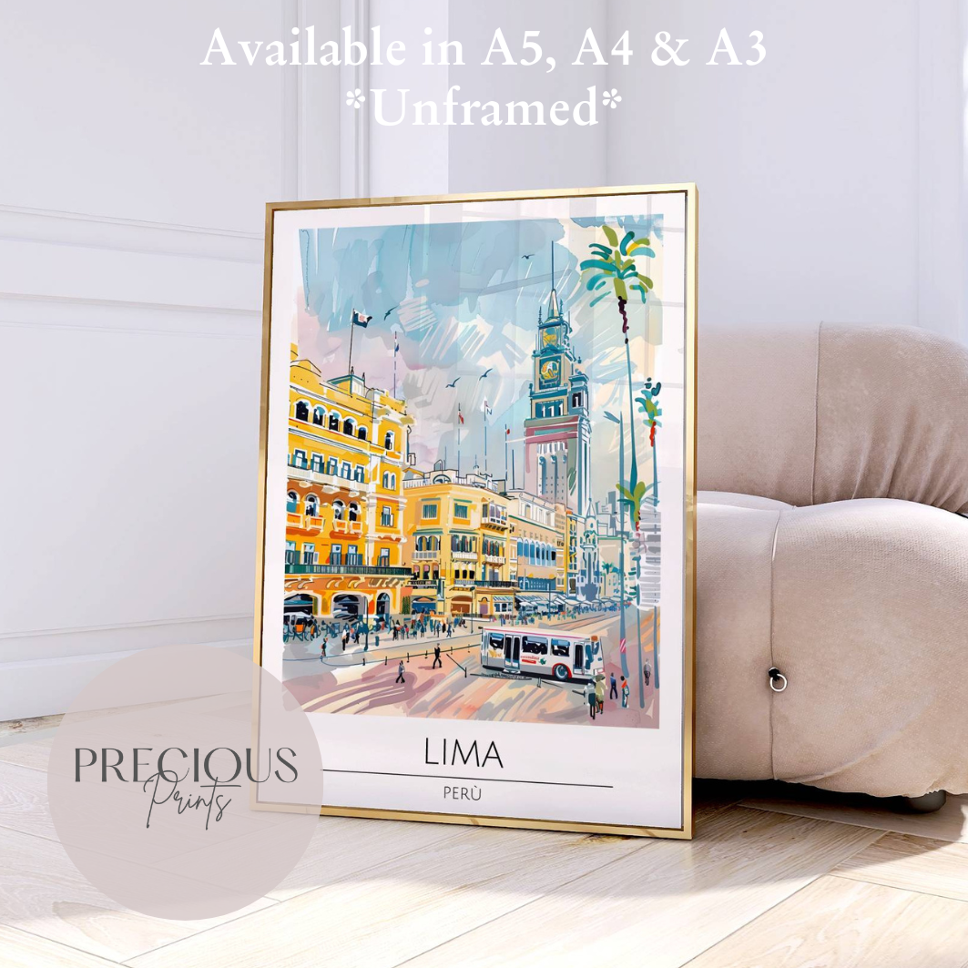 Peru, Lima Travel Print Poster / Vintage Wall Art / A5 A4 A3 / Unframed
