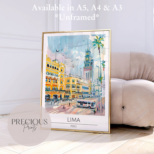 Peru, Lima Travel Print Poster / Vintage Wall Art / A5 A4 A3 / Unframed
