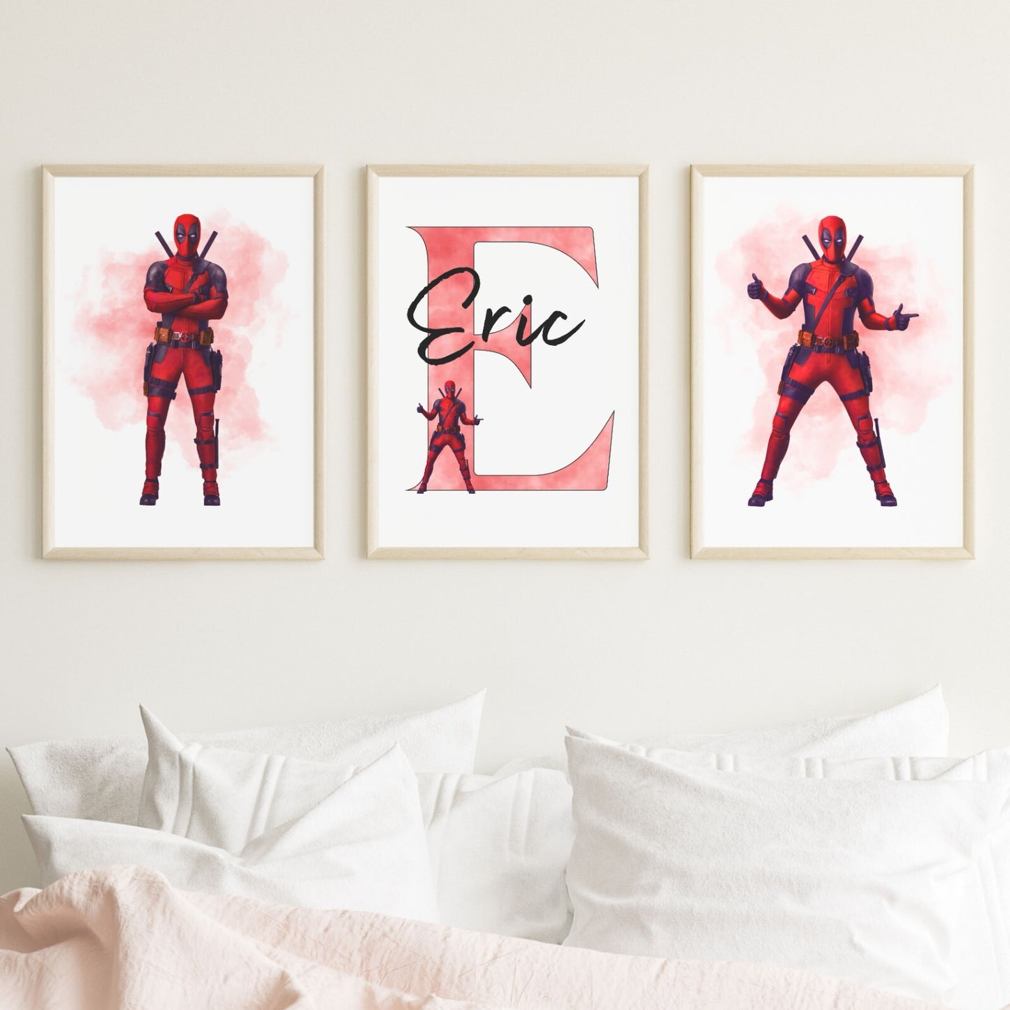 Set of 3 Personalised Girl/boy Nursery bedroom Print / Deadpool A5 A4 A3