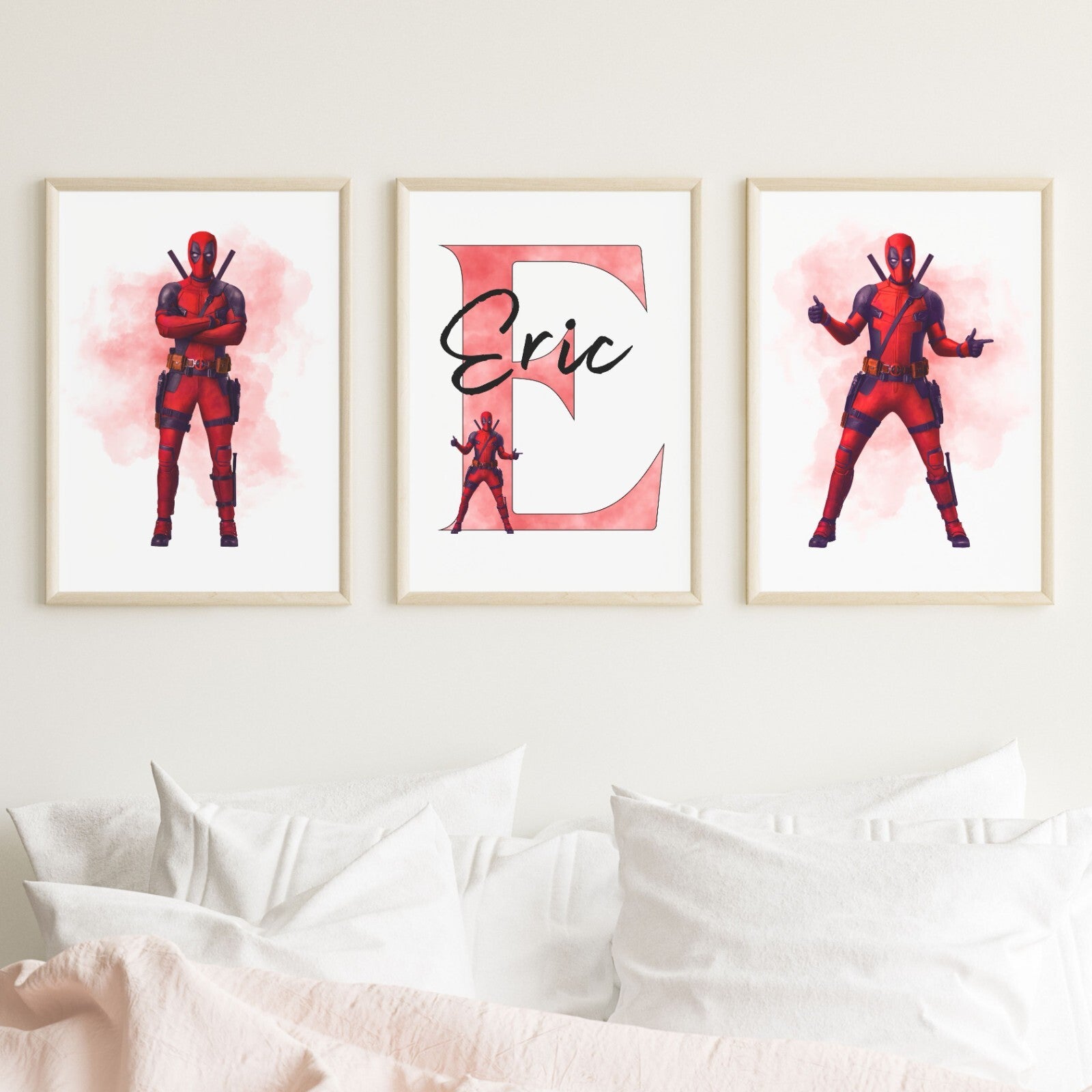 Set of 3 Personalised Girl/boy Nursery bedroom Print / Deadpool A5 A4 A3