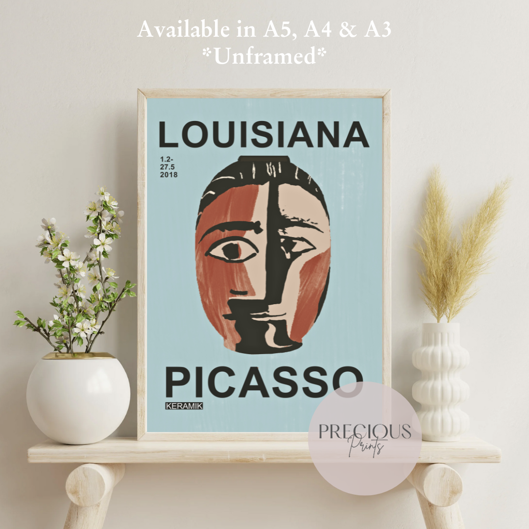Picasso Ceramic Exhibition Poster | Minimalist Tribal Mask Artwork | Louisiana