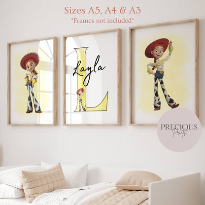 Set of 3 Personalised Girl/boy Nursery bedroom Print / Jessie Toy Story A5 A4 A3