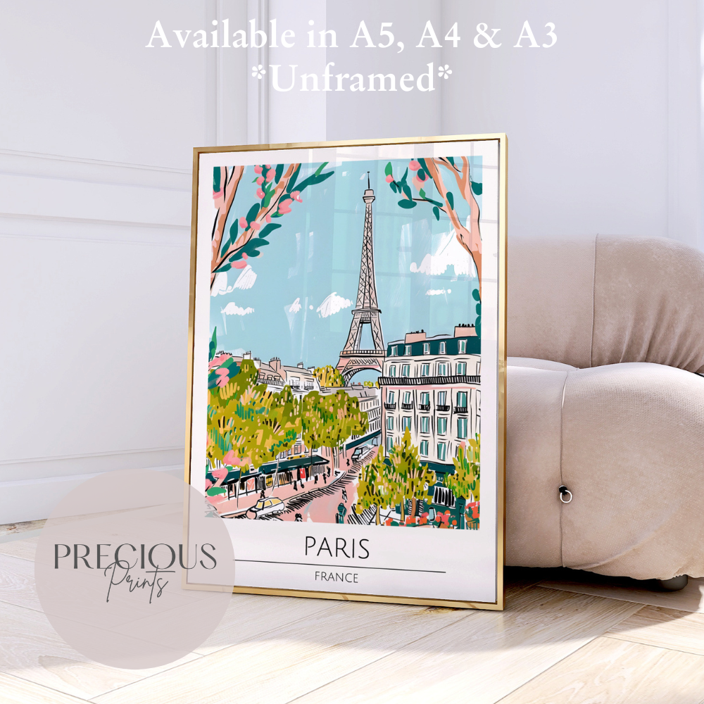 France Paris Print Poster- USA Travel Poster - Vintage Wall Art - Free Delivery