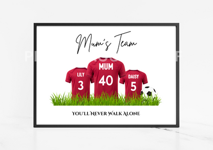 Personalised Liverpool FC Football Family Print / Mothers Day Fathers Day A5 A4