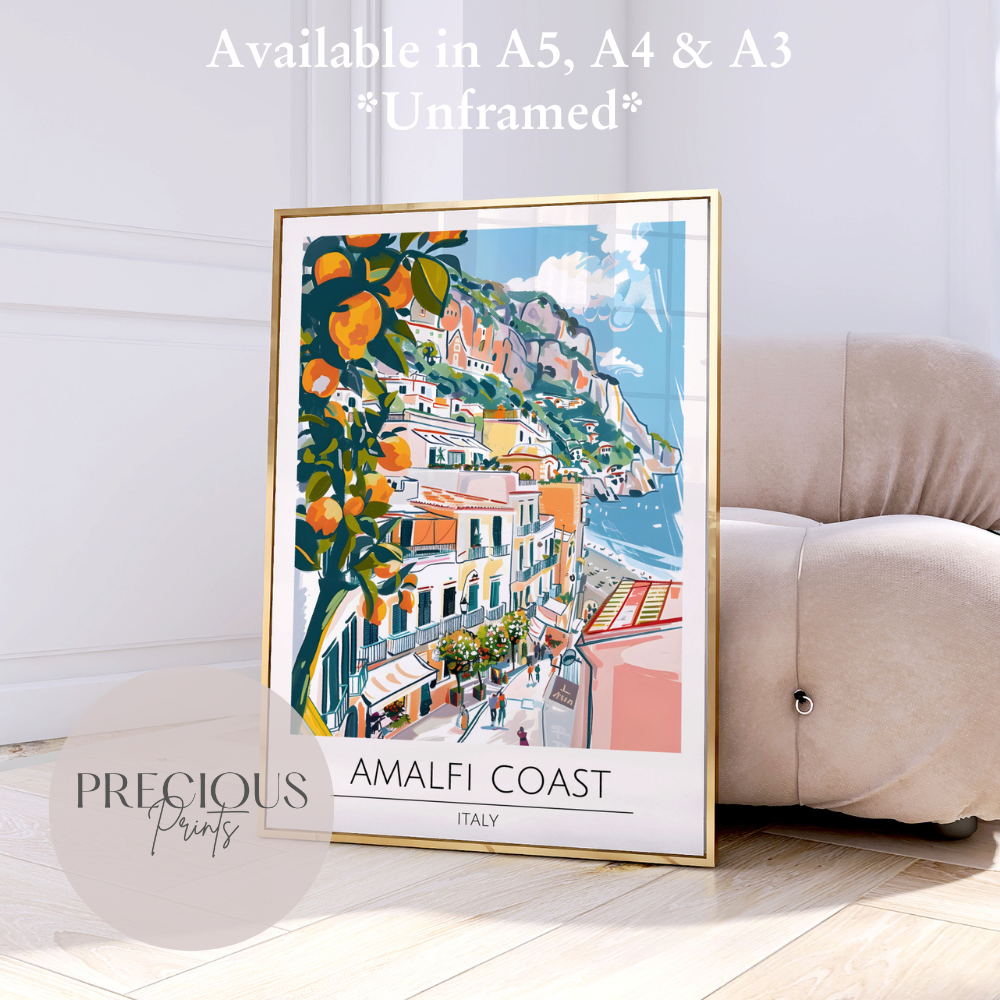 Amalfi Coast - Italy Print Poster- Travel Poster - Vintage Wall Art