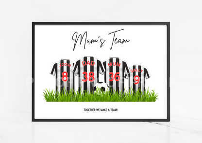 Personalised Football Family Print / Newcastle United Family Print A5 A4 A3