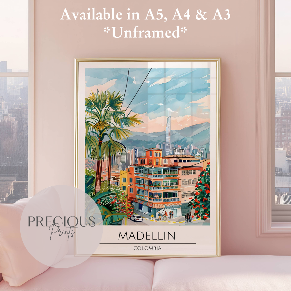 Colombia, Madellin Travel Print Poster / Vintage Wall Art / A5 A4 A3 / Unframed