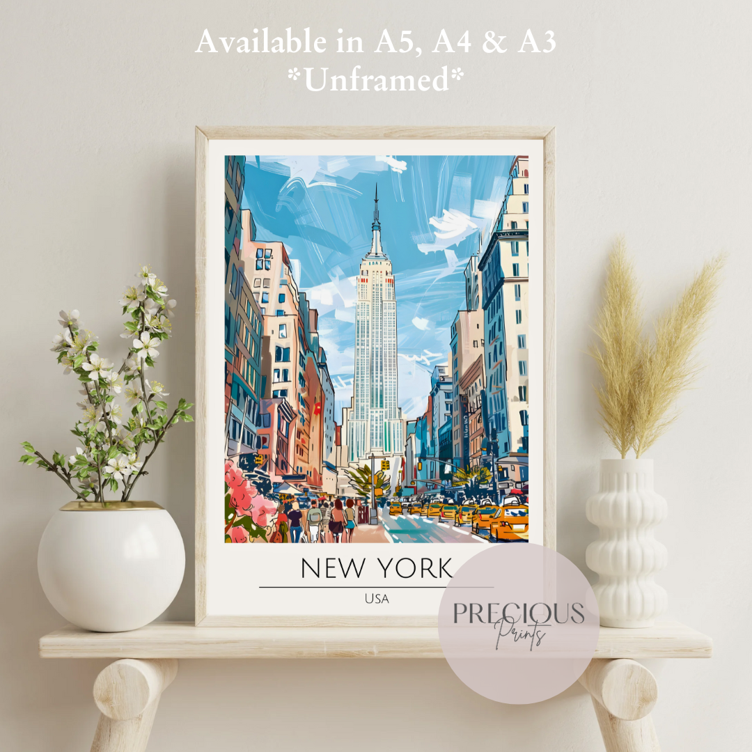 New York Print Poster- USA Travel Poster - Vintage Wall Art - Free Delivery
