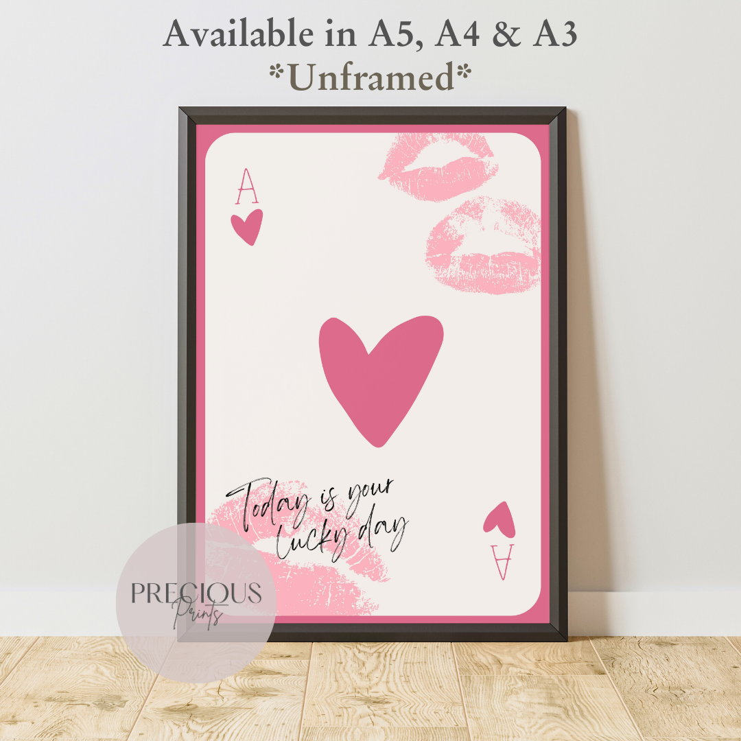Preppy Ace of Hearts Print / Trendy Retro Wall Art / Lucky Wall Art Print Poster