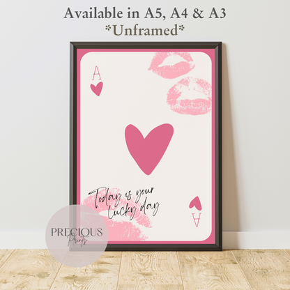 Preppy Ace of Hearts Print / Trendy Retro Wall Art / Lucky Wall Art Print Poster