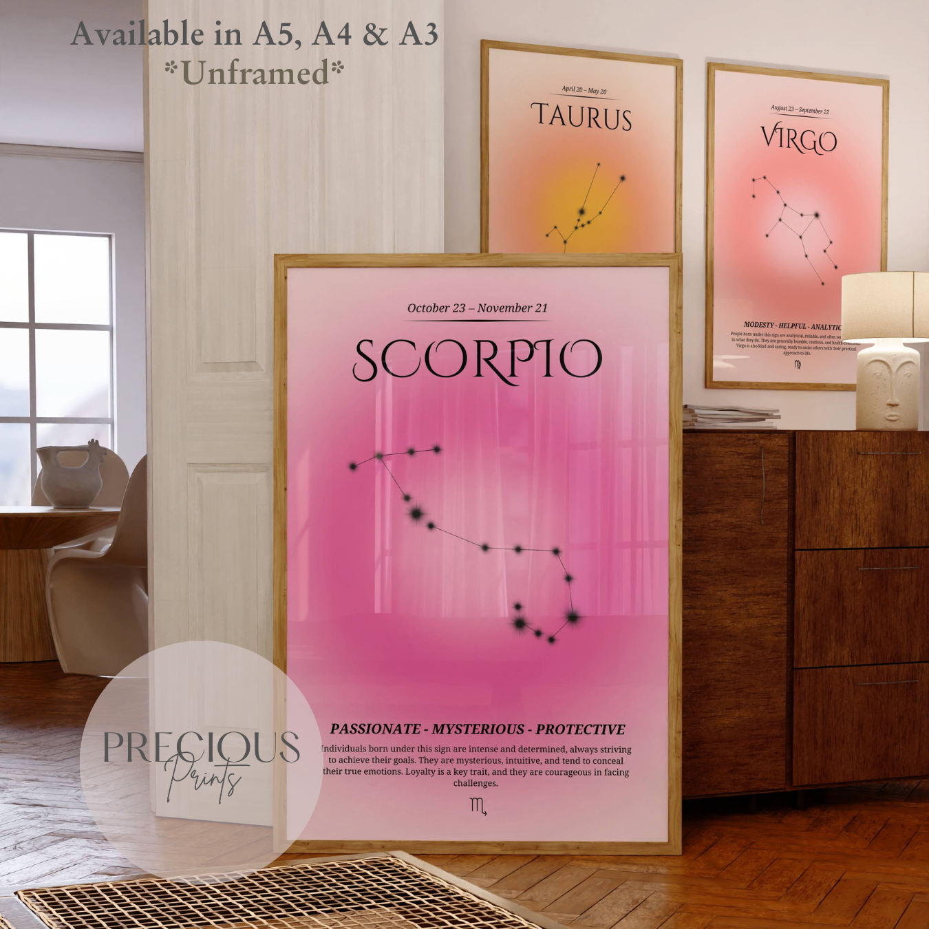 Scorpio Zodiac Print / Preppy Trendy Wall Art Poster / A5 A4 A3 Unframed