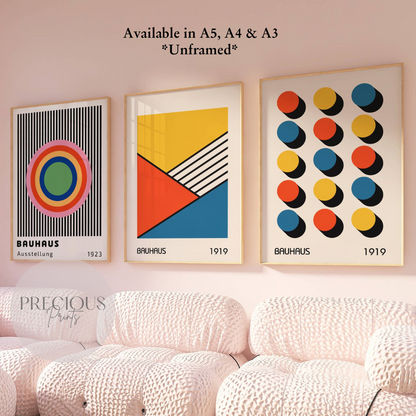 Set of 3 Bauhaus Prints A5 A4 A3 Art Exhibition Colourful Abstract Poster