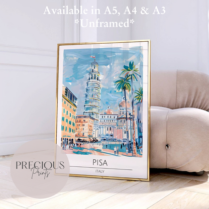 Italy Pisa Travel Print Poster / Vintage Wall Art / Giclee A5 A4 A3