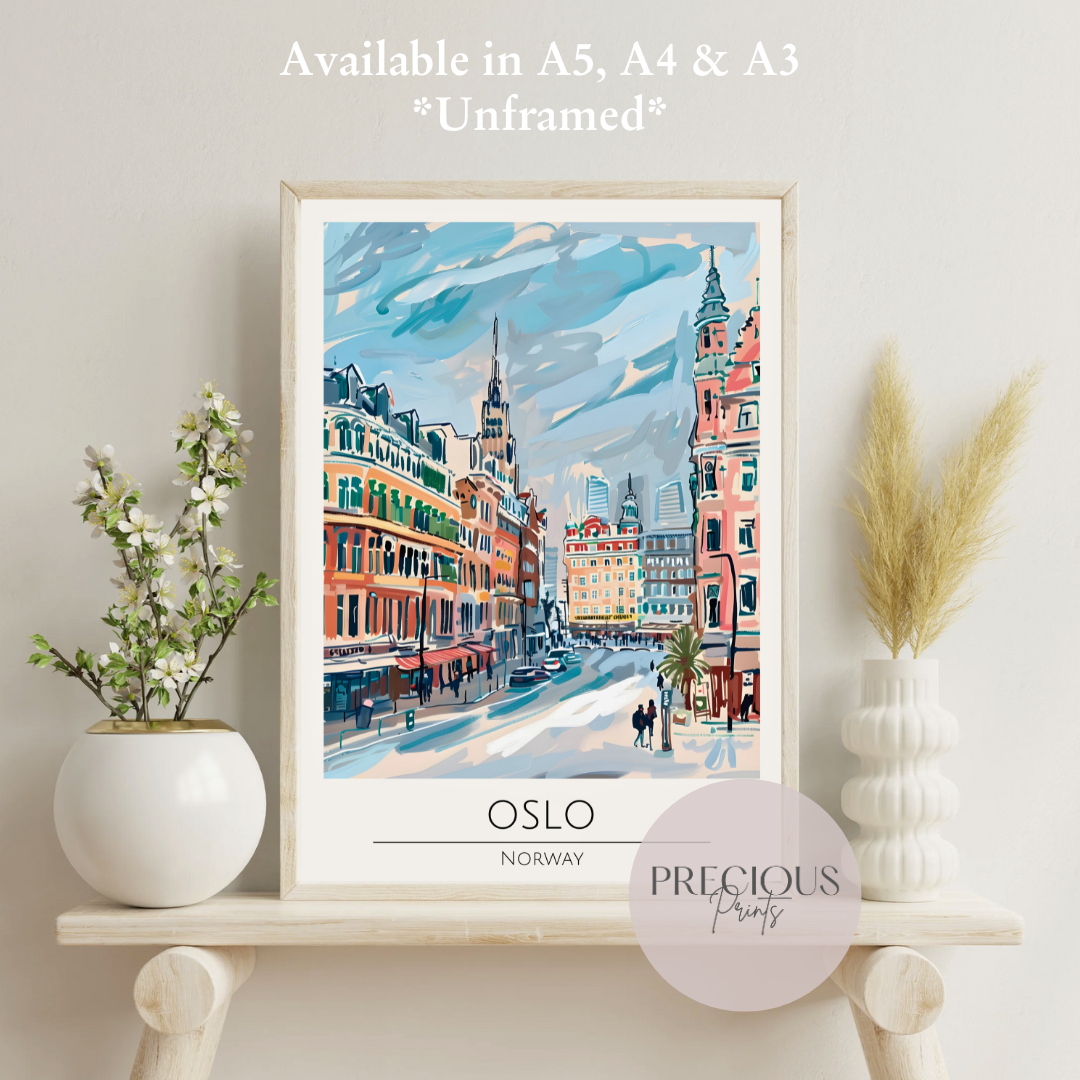 Norway - Oslo Travel Print Poster / Vintage Wall Art / A5 A4 A3