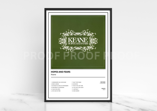 Keane Hopes and Fears Album Single Cover Poster / Music Gift