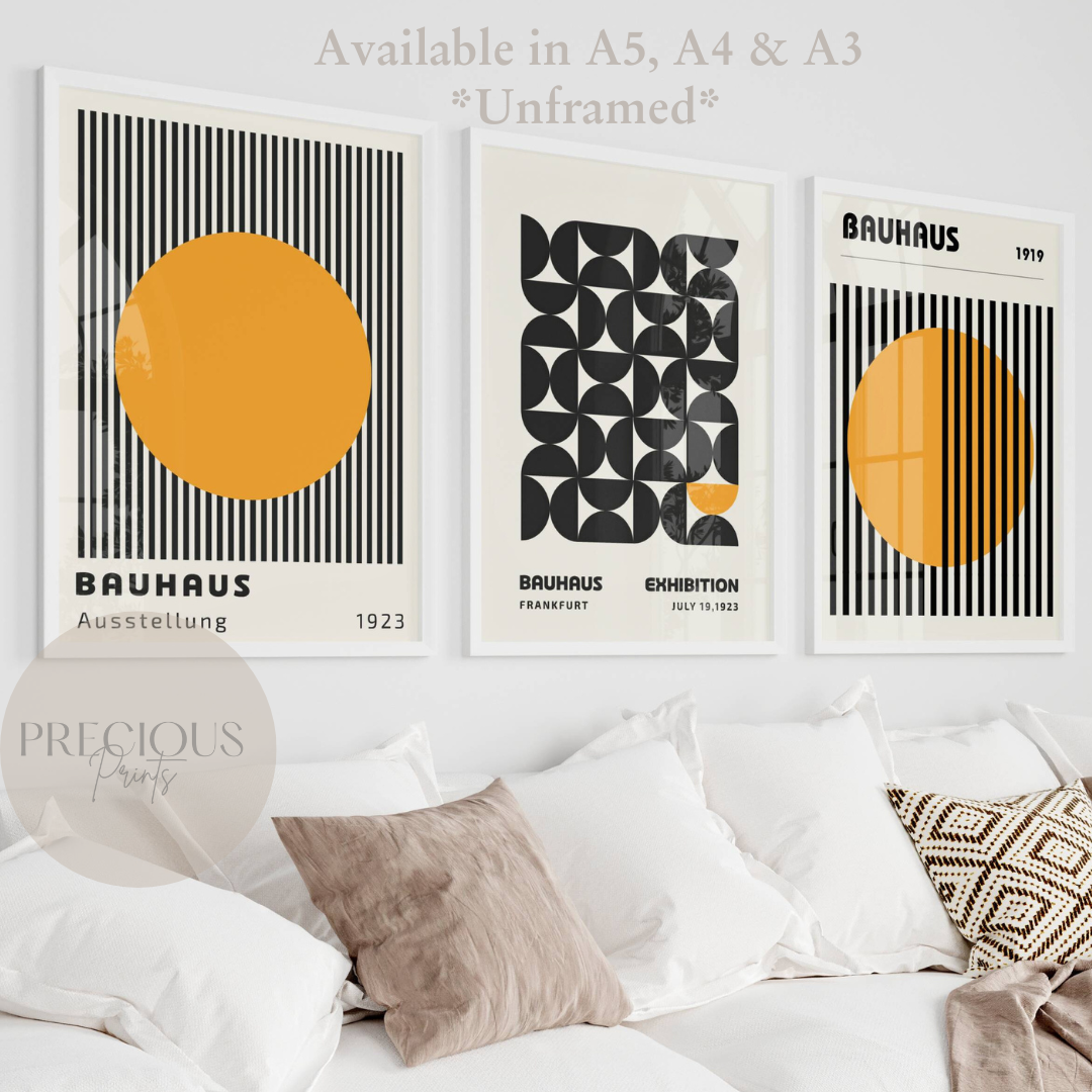 Set of 3 Orange Black Bauhaus Prints A5 A4 A3 Art Exhibition  Poster