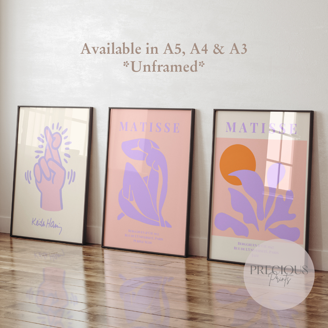 Set of 3 Pink Lilac Matisse Prints A5 A4 A3 Art Poster Exhibition Art Prints