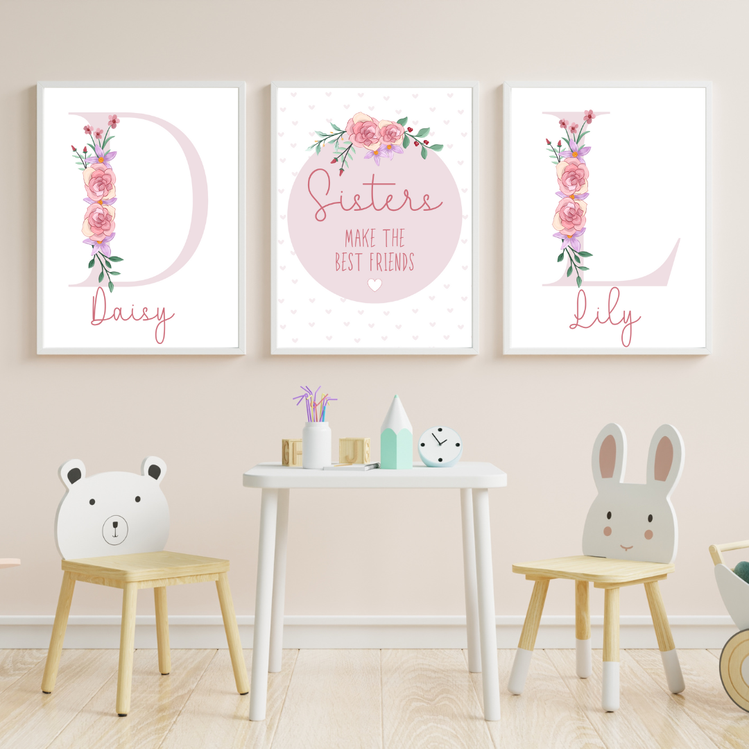 Sisters Make the Best Friends Personalised Floral  bedroom Print / A5 A4 A3