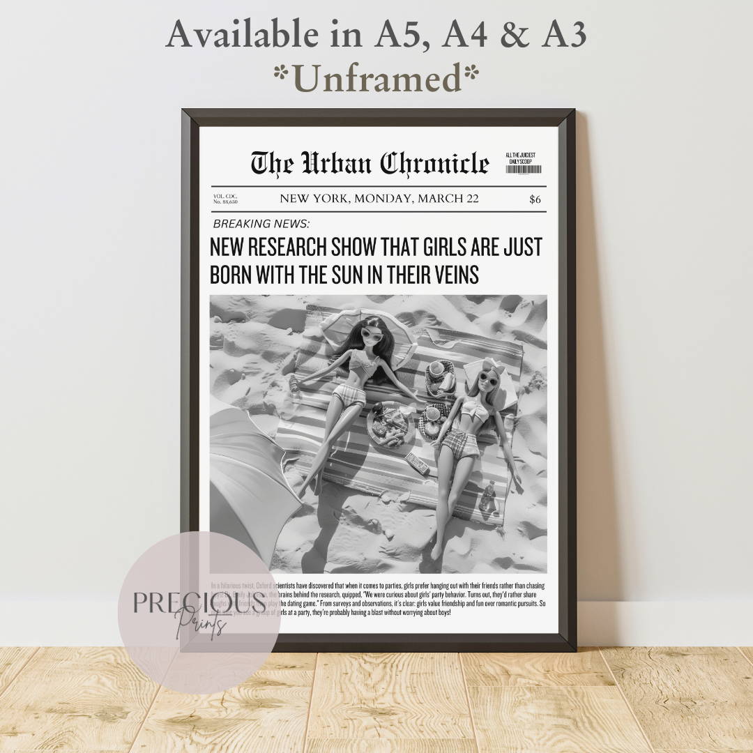 Barbie News Paper Wall Art Poster / Preppy Trendy Retro Colourful Wall Art Tween