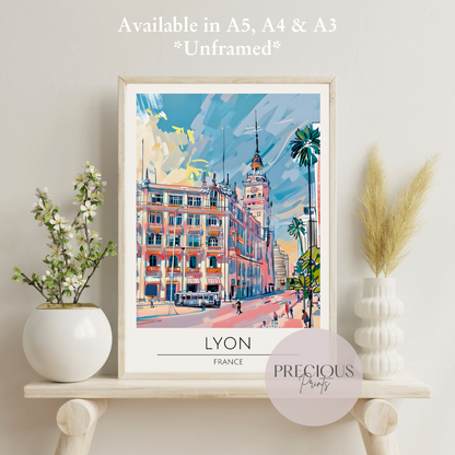 France, Lyon Travel Print Poster / Vintage Wall Art / A5 A4 A3 / Unframed