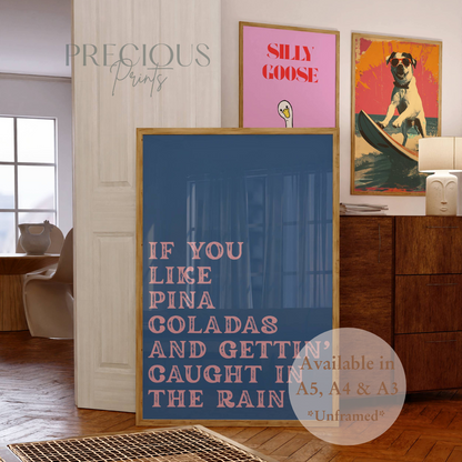 If You Like Pina Coladas Music Lyric Print / Music Poster / A5 A4 A3 Unframed