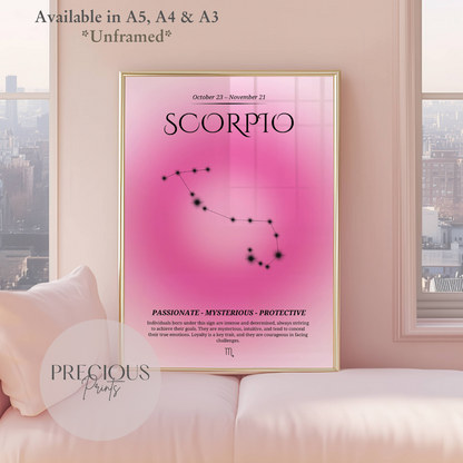 Scorpio Zodiac Print / Preppy Trendy Wall Art Poster / A5 A4 A3 Unframed