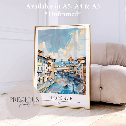 Italy, Florence Travel Print Poster / Vintage Wall Art / A5 A4 A3