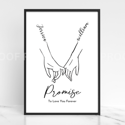 Pinky Promise Personalised Valentine Anniversary Gift Hand Line Art A5 A4 A3