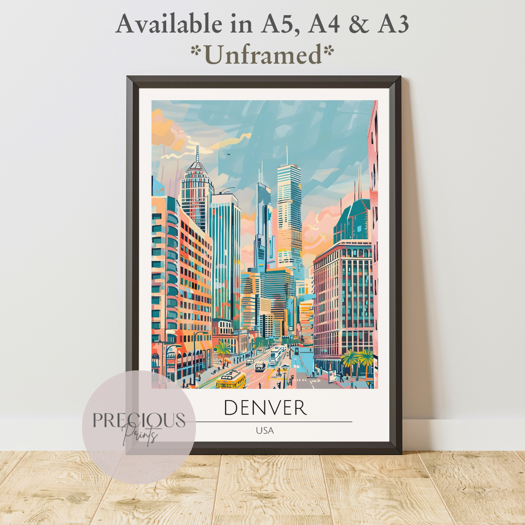USA, Denver Travel Print Poster / Vintage Wall Art / A5 A4 A3 / Unframed