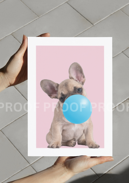 Dog Puppy Blowing Bubble Poster Print Bubble Gum Puppy DogA5 A4 A3