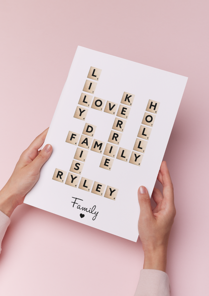 Personalised Scrabble Art Family Print Grandchildren Print Mothers Day A4 A3 A5