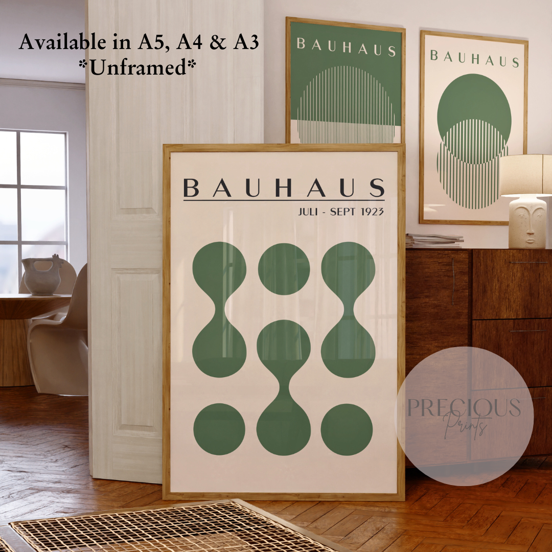 Set of 3 Bauhaus Prints A5 A4 A3 Art Exhibition Sage Green Poster