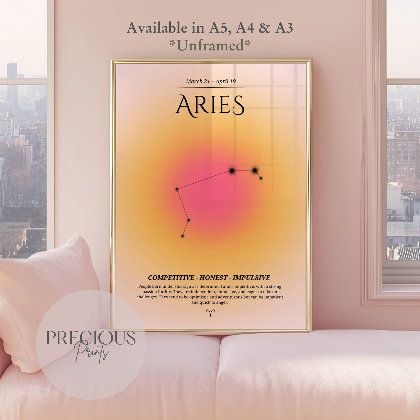 Aries Zodiac Print / Preppy Trendy Wall Art Poster / A5 A4 A3 Unframed