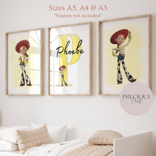 Set of 3 Personalised Girl/boy Nursery bedroom Print / Jessie Toy Story A5 A4 A3