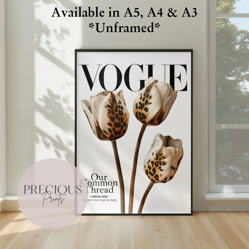 Vogue Leopard Cheetah Print Luxury Poster Preppy A5 A4 A3 Designer Wall Art