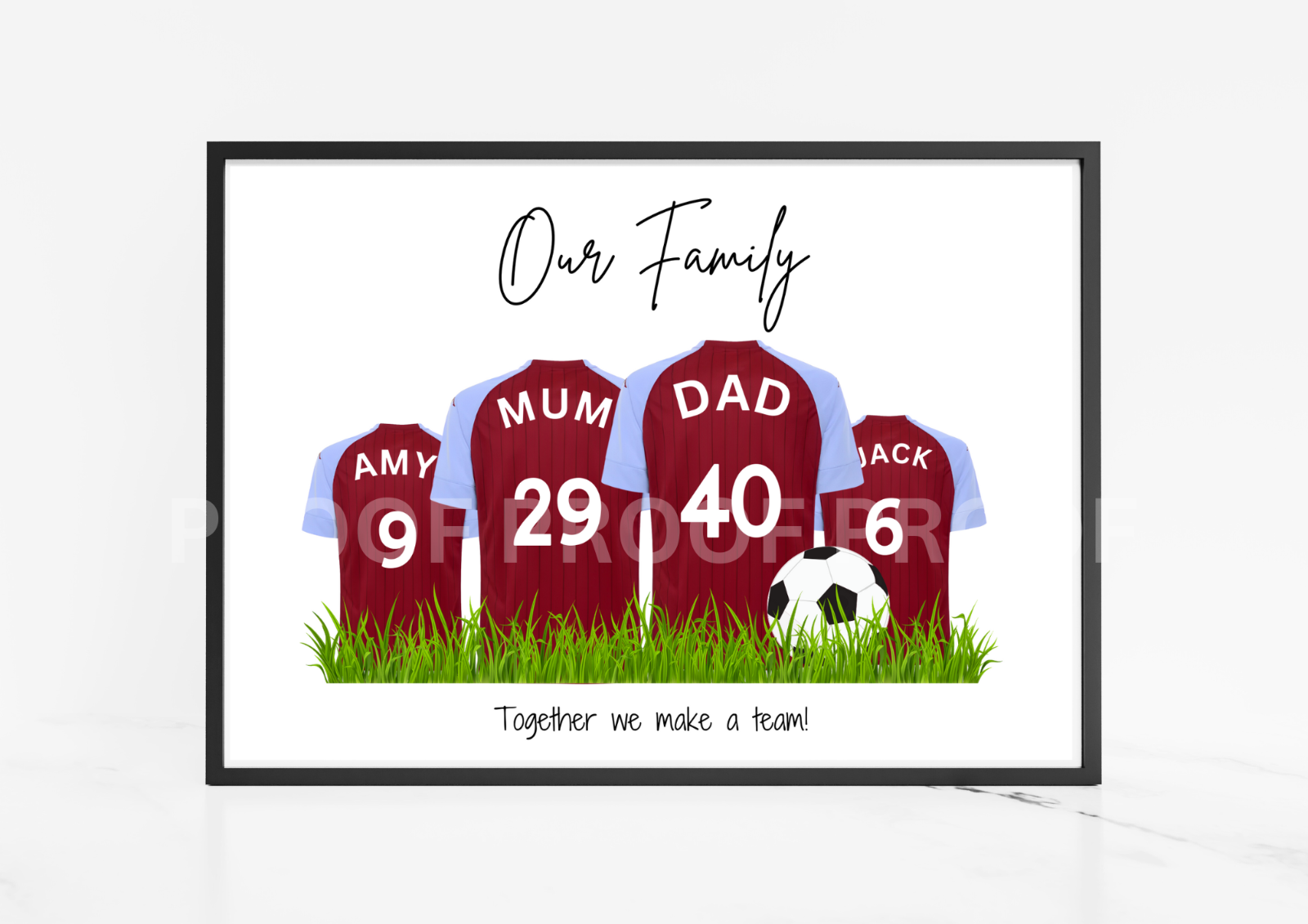 Personalised Football Family Print / Aston Villa FC Family Print A5 A4 A3