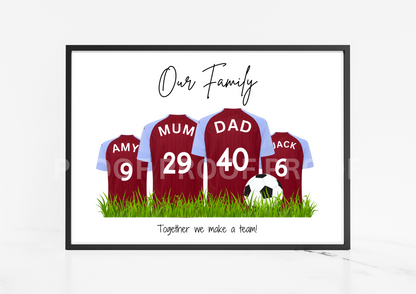 Personalised Football Family Print / Aston Villa FC Family Print A5 A4 A3