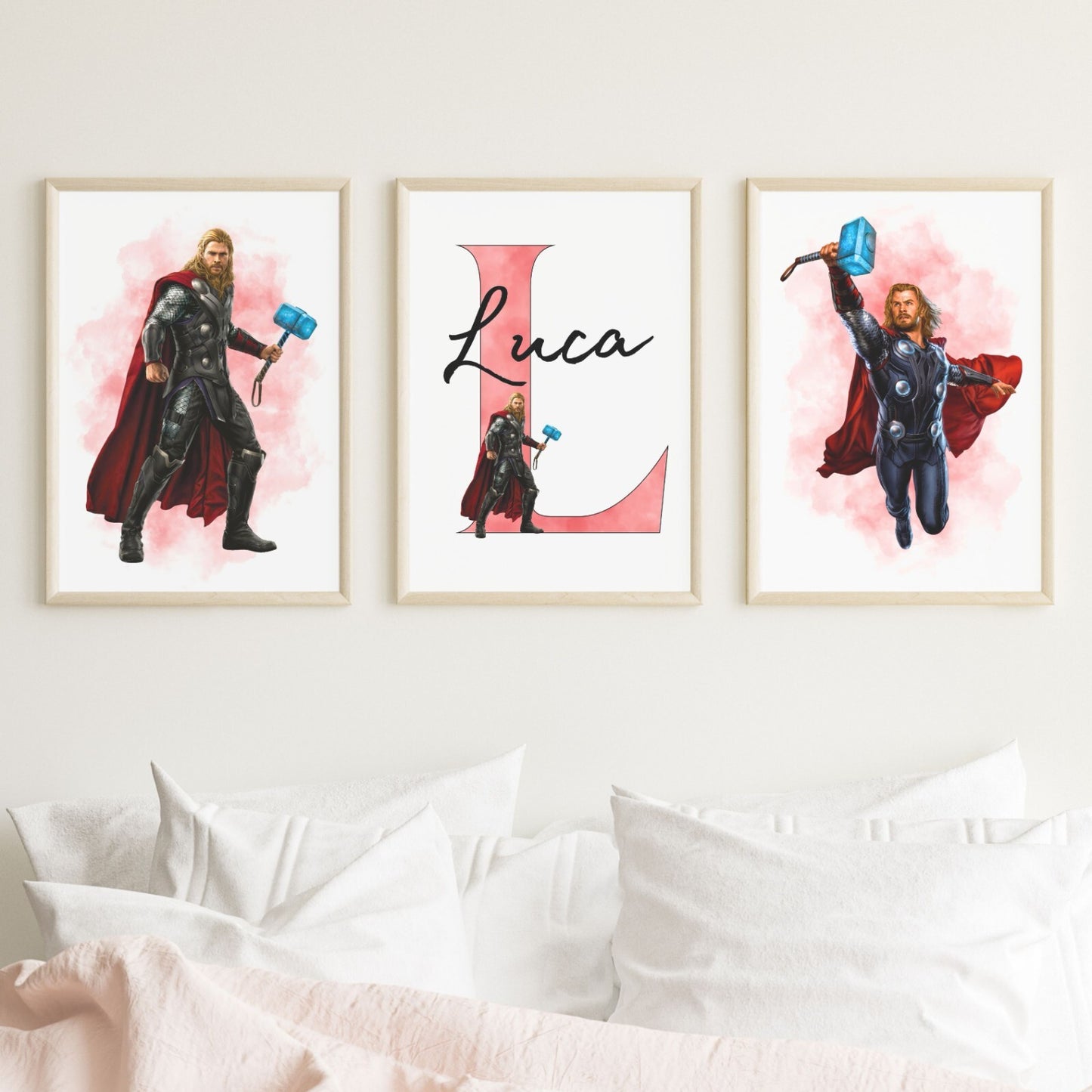 Set of 3 Personalised Girl/boy Nursery bedroom Print / Thor Marvel A5 A4 A3