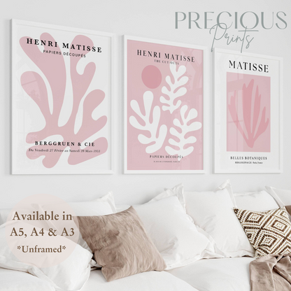 Set of 3 Blush Pink Matisse Floral Pretty Prints Art Gallery Decor Preppy Trendy