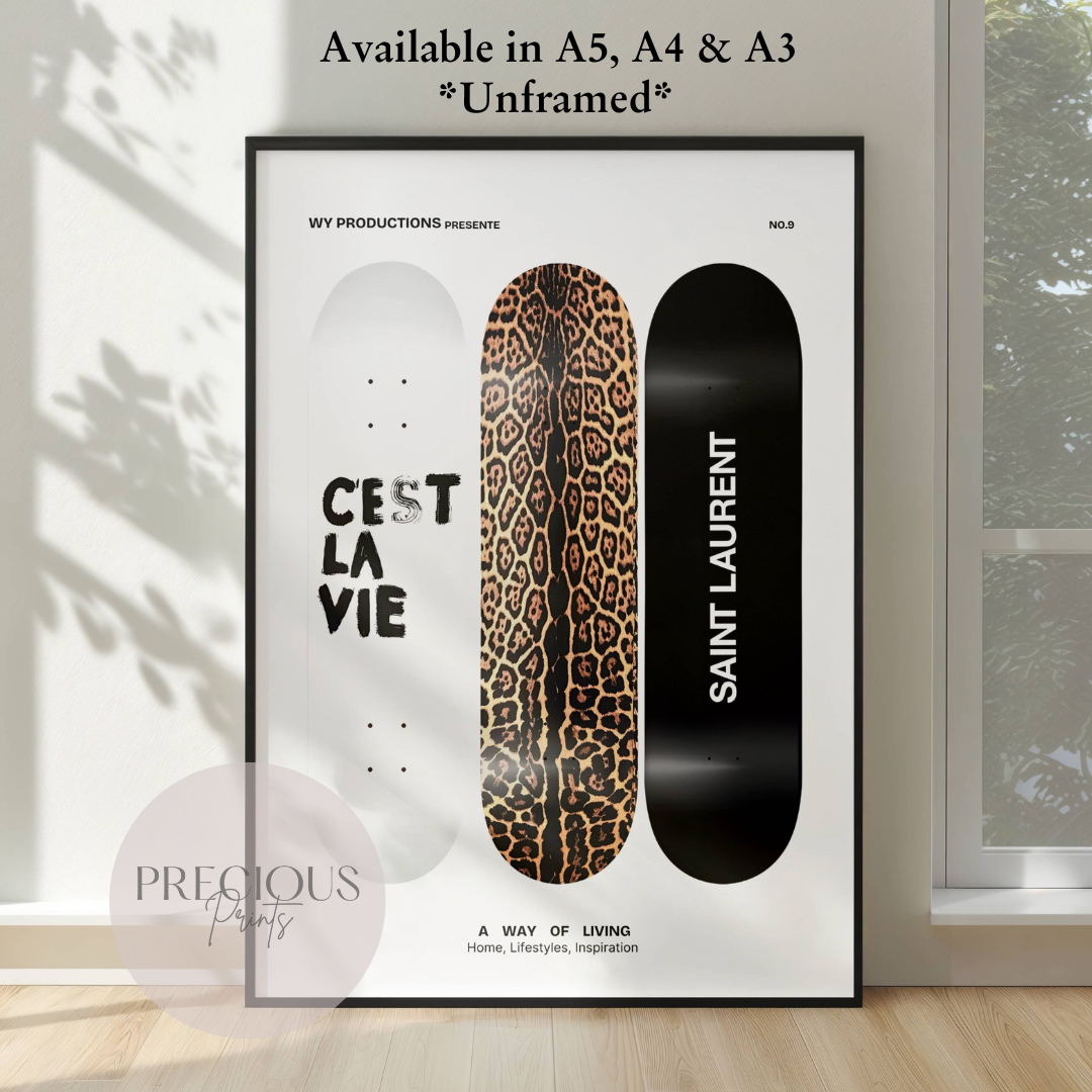 Leopard Cheetah Skateboard Print Luxury Poster Preppy A5 A4 A3 Designer Wall Art