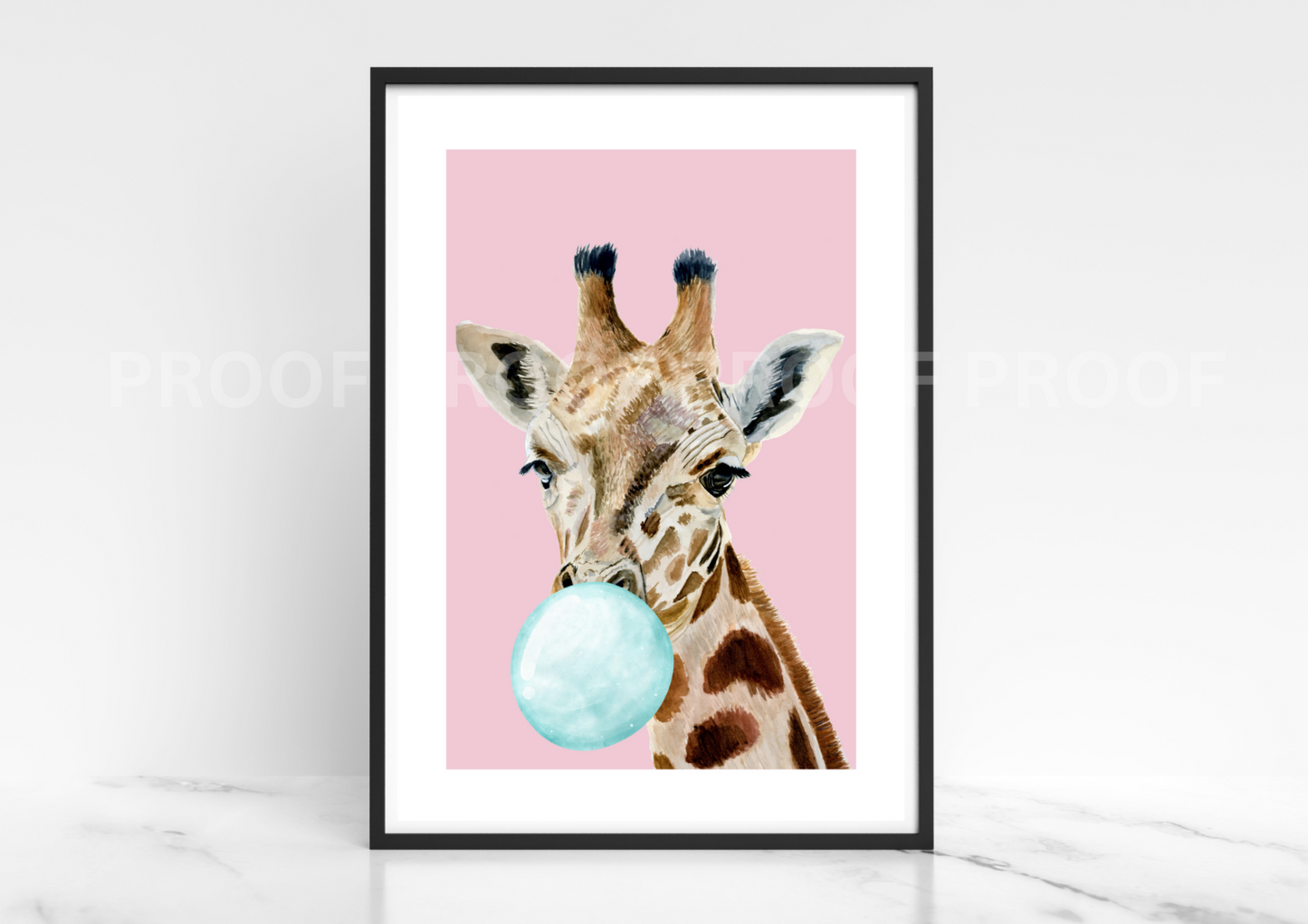 Giraffe Blowing Bubble Poster Print Bubble Gum Giraffe A5 A4 A3