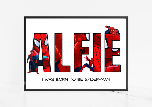 Personalised Girl/boy Nursery bedroom Print / Spiderman A5 A4 A3