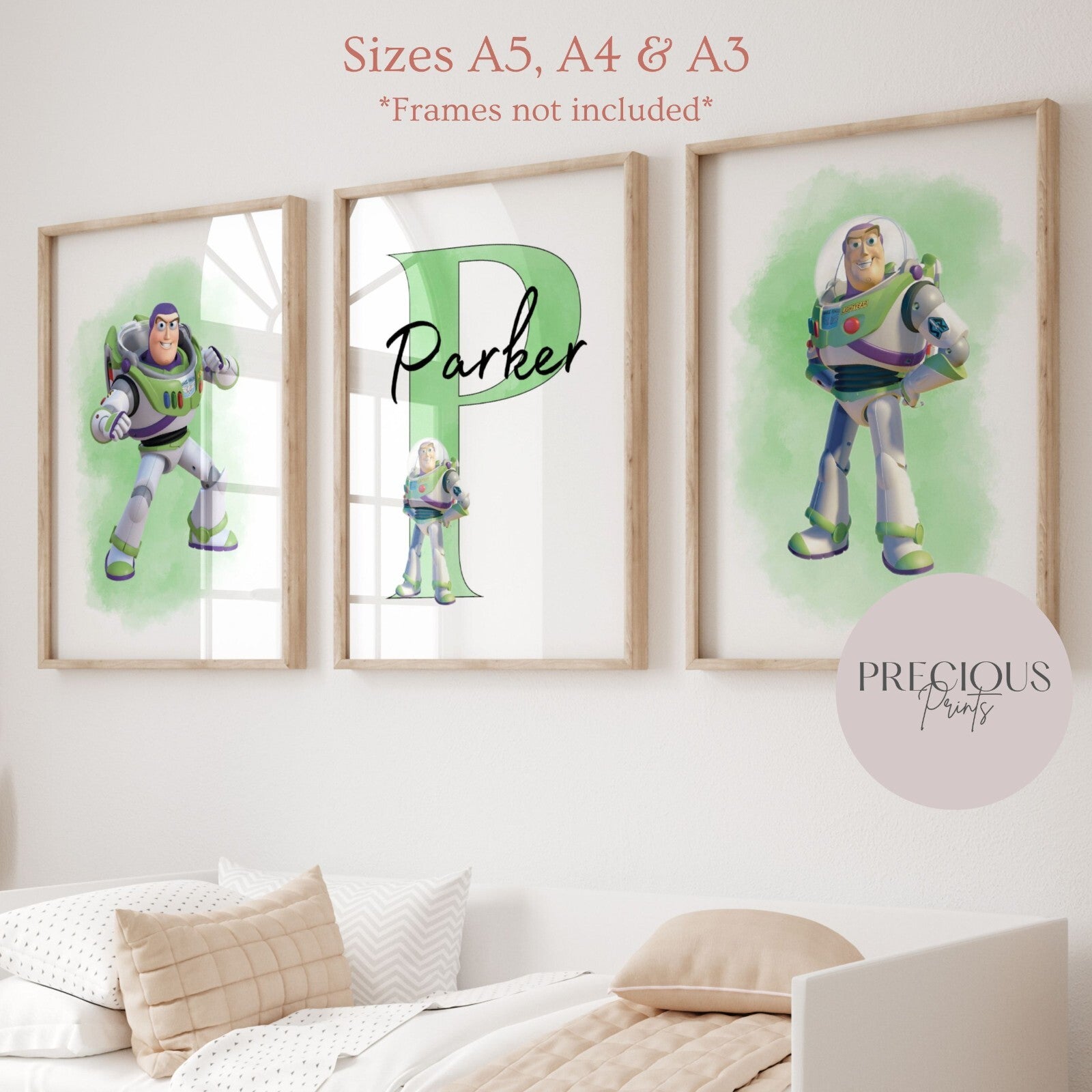Set of 3 Personalised Nursery bedroom Print / Buzz Lightyear Toy Story A5 A4 A3