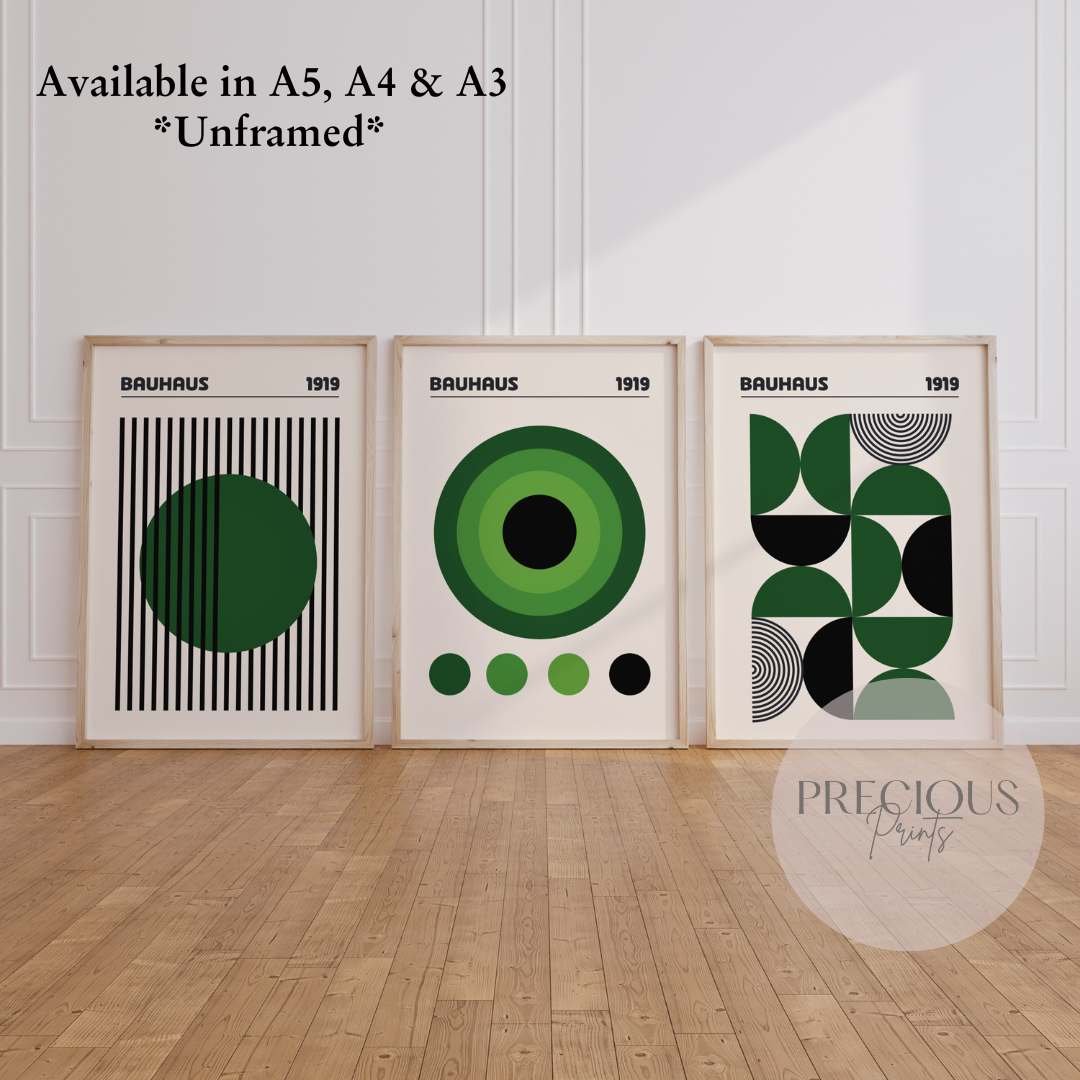 Set of 3 Bauhaus Prints A5 A4 A3 Art Exhibition Sage Green Poster