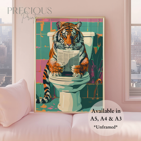Tiger on Toilet Print / Funny Art Poster / Humour / Pop Art / Trendy A5 A4 A3