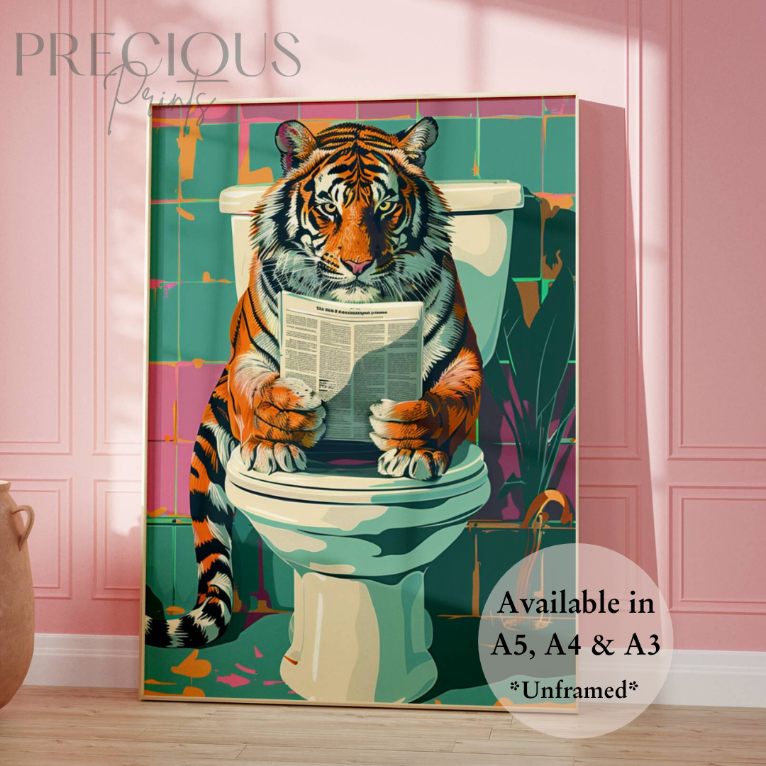 Tiger on Toilet Print / Funny Art Poster / Humour / Pop Art / Trendy A5 A4 A3