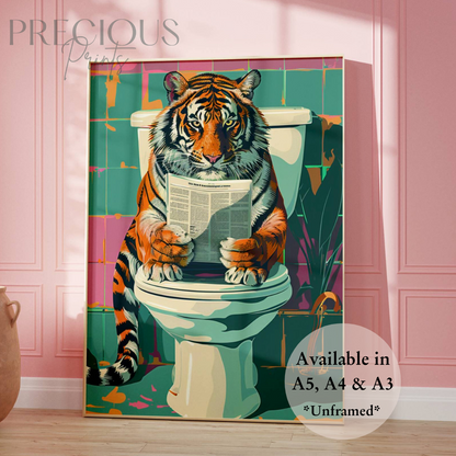 Tiger on Toilet Print / Funny Art Poster / Humour / Pop Art / Trendy A5 A4 A3