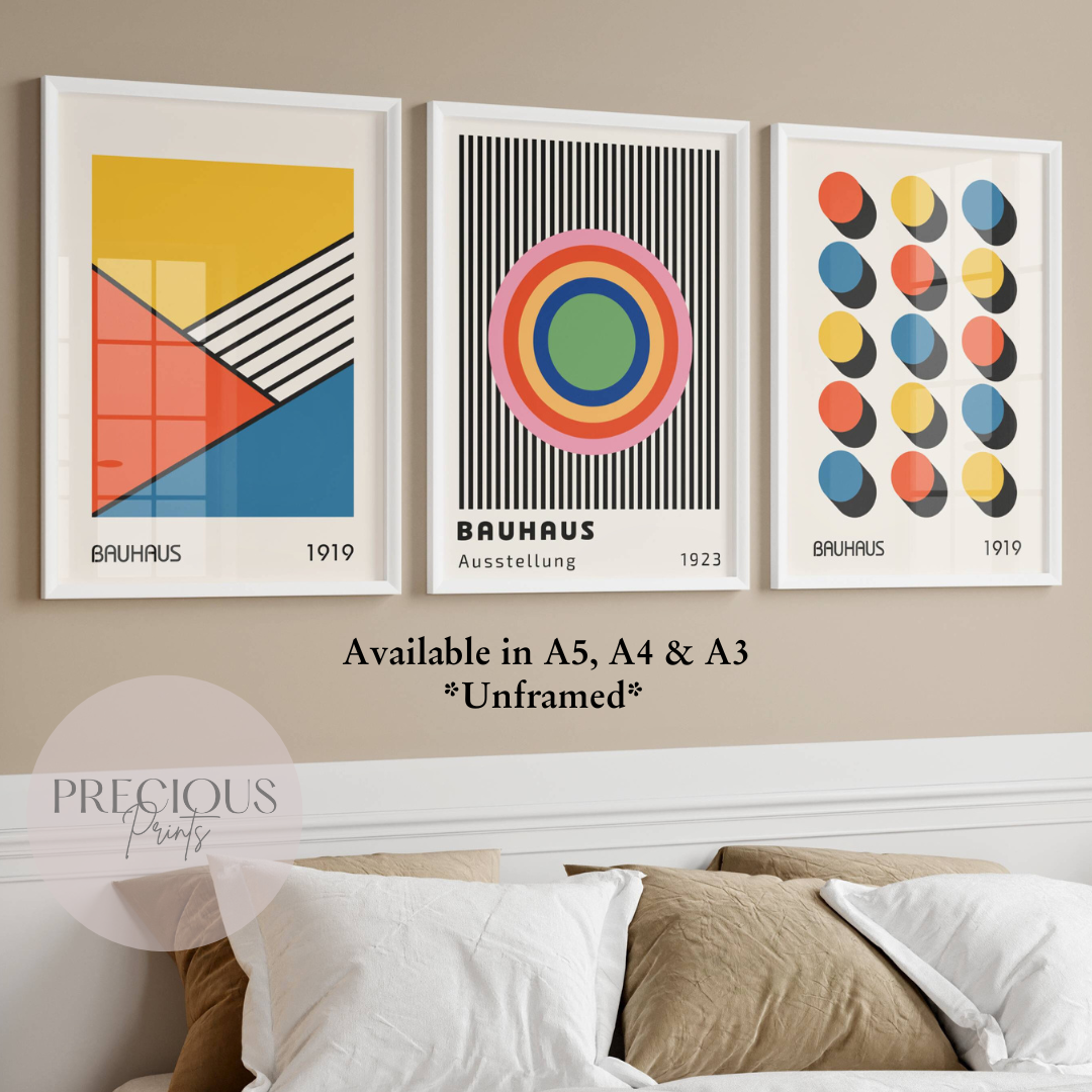 Set of 3 Bauhaus Prints A5 A4 A3 Art Exhibition Colourful Abstract Poster