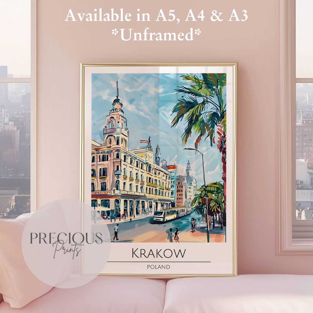Poland, Krakow Travel Print Poster / Vintage Wall Art / A5 A4 A3