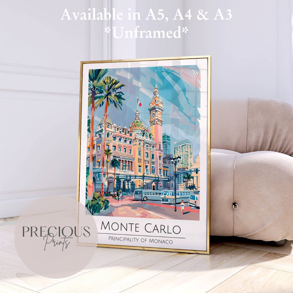 Monte Carlo - Principality of Monaco Travel Print Poster / Vintage Wall Art